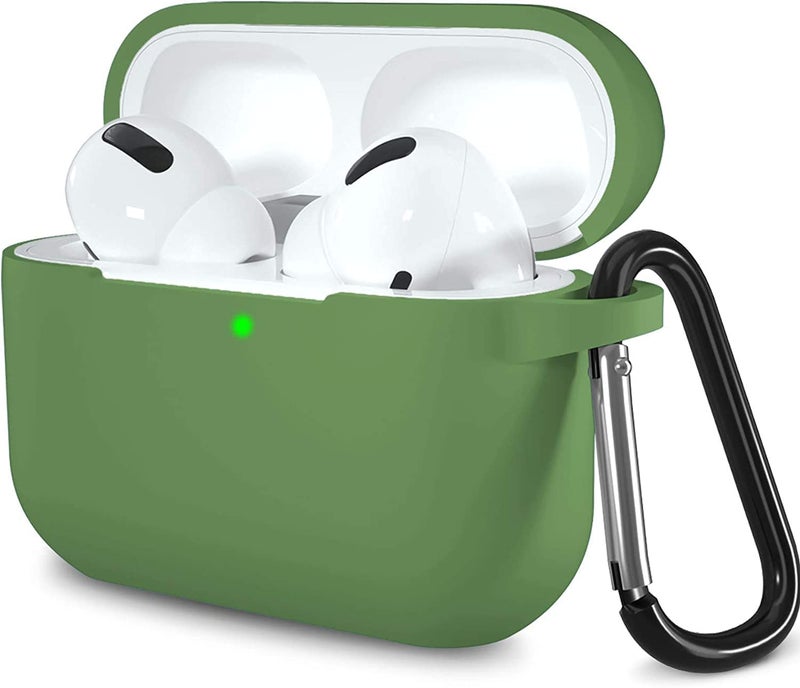 Lerobo Compatible with AirPods Pro 2 Case,Shockproof Washable Silicone Cover for Airpods Pro Supports Wireless Charging with Carabiner Front LED Visible,Olive Green - Image 1